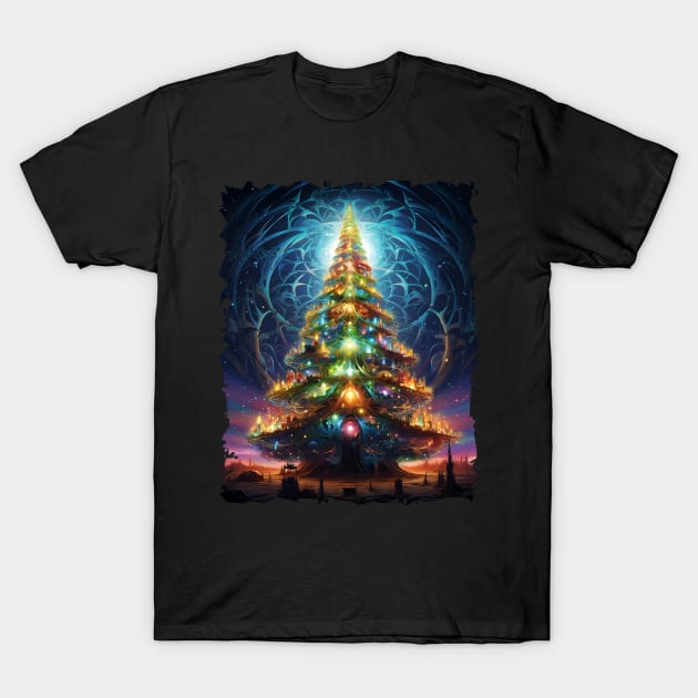 Fantastical Bright Christmas Tree T-Shirt by Obotan Mmienu